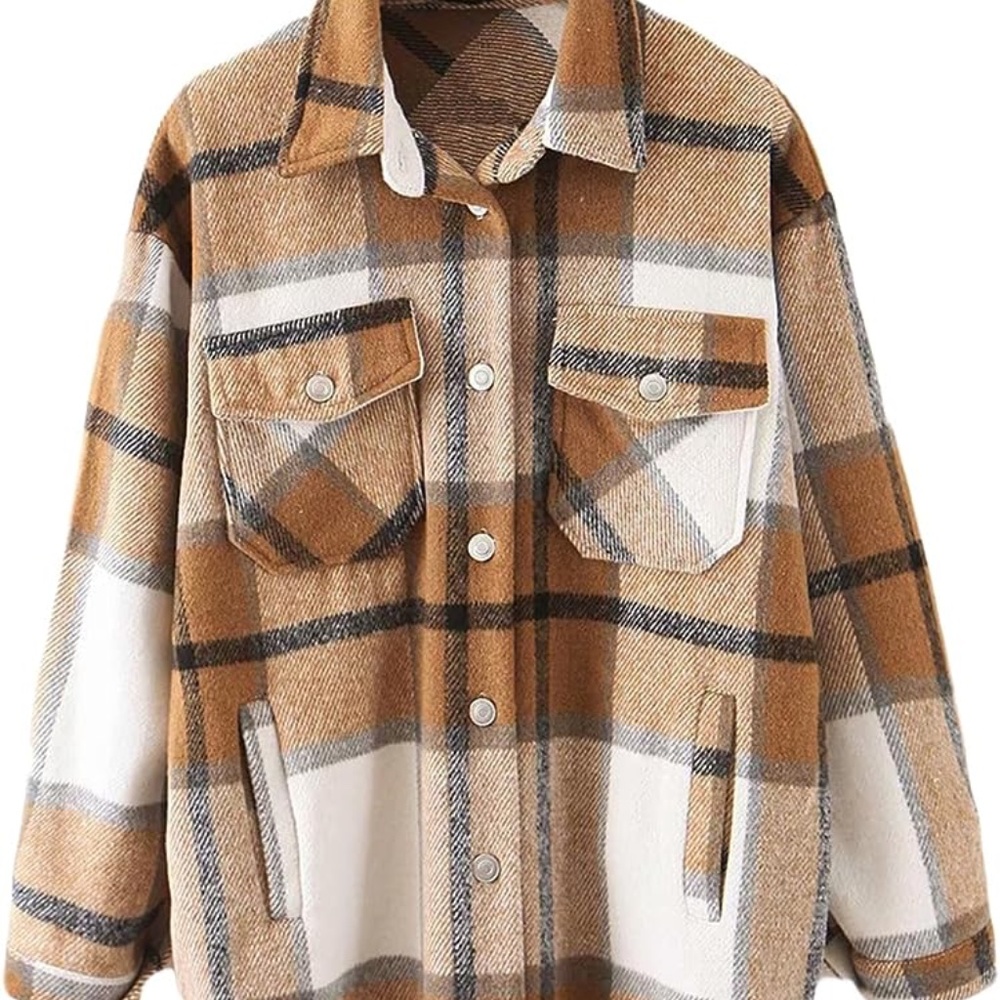 NWT Casual Wool Blend Plaid Khaki Flannel Shacket. Size XL